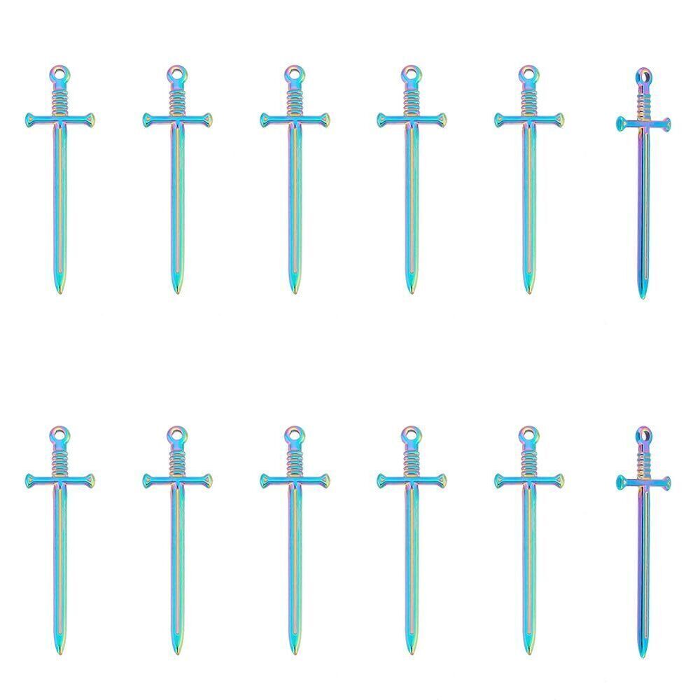 8501 16pcs Rainbow Sword Pendants 45mm Stainless Steel Swords Charms